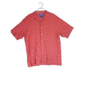 PENDLETON Bamboo Shirt L Short Sleeve Mens Orange Shirt Hawaiian Style